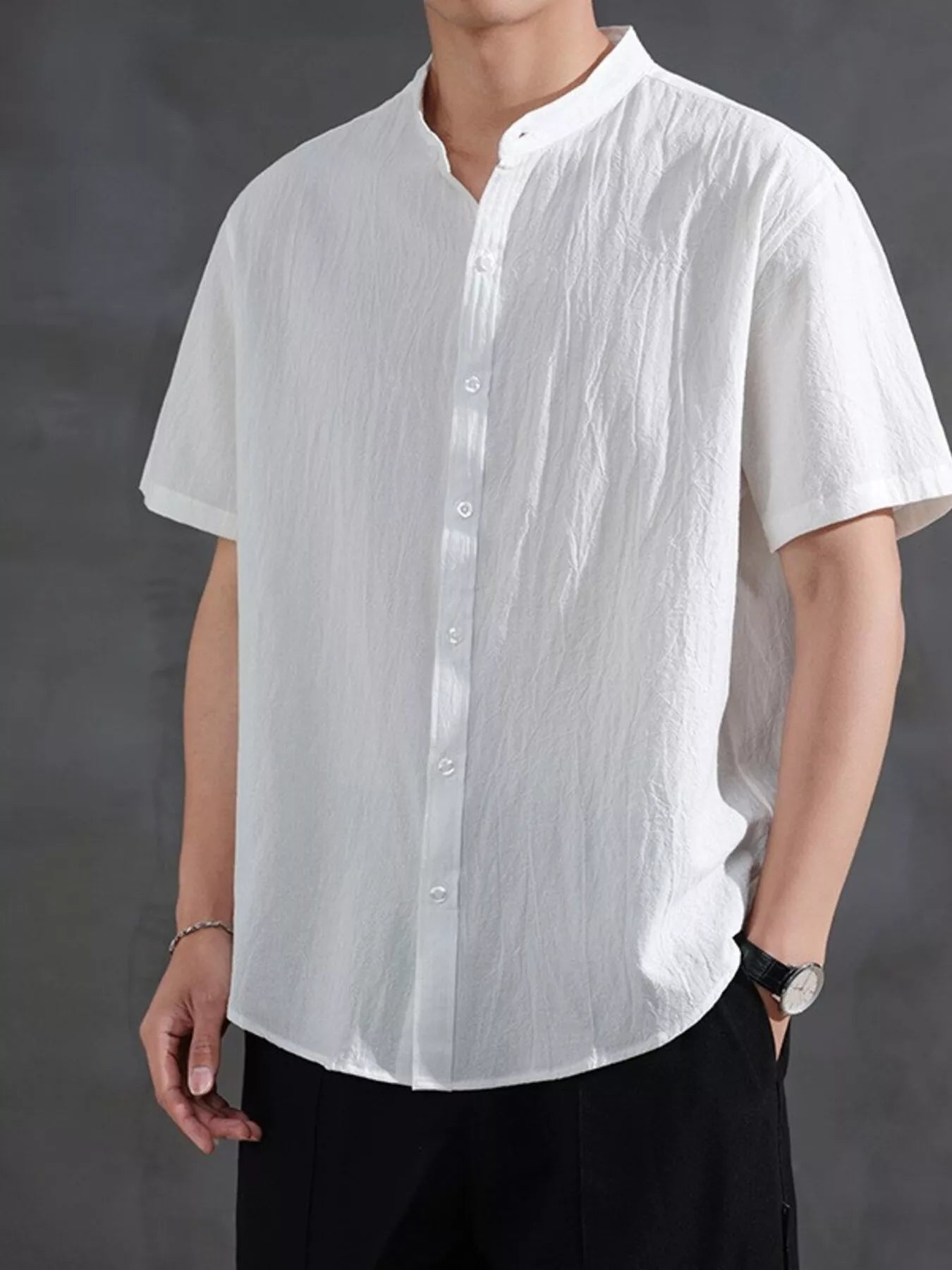 Men's Plus Size Casual Linen Short Sleeve Shirt