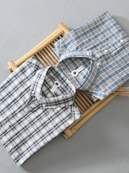 Men's Plus Size Casual Plaid Short Sleeve Shirt