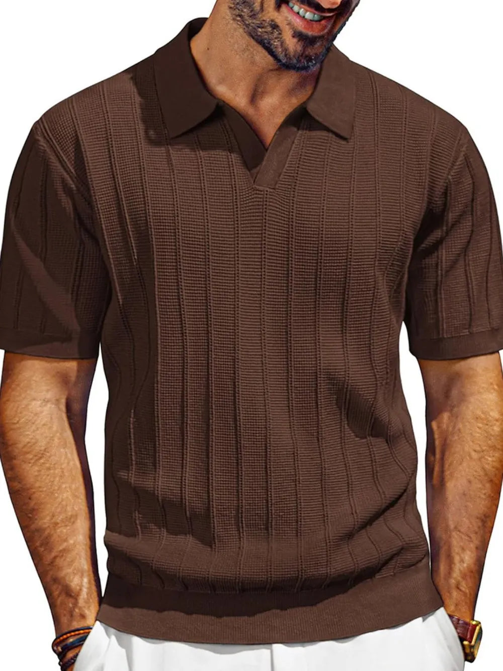 Men's Full Size Textured Collared Neck Short Sleeve Polo Plus Size