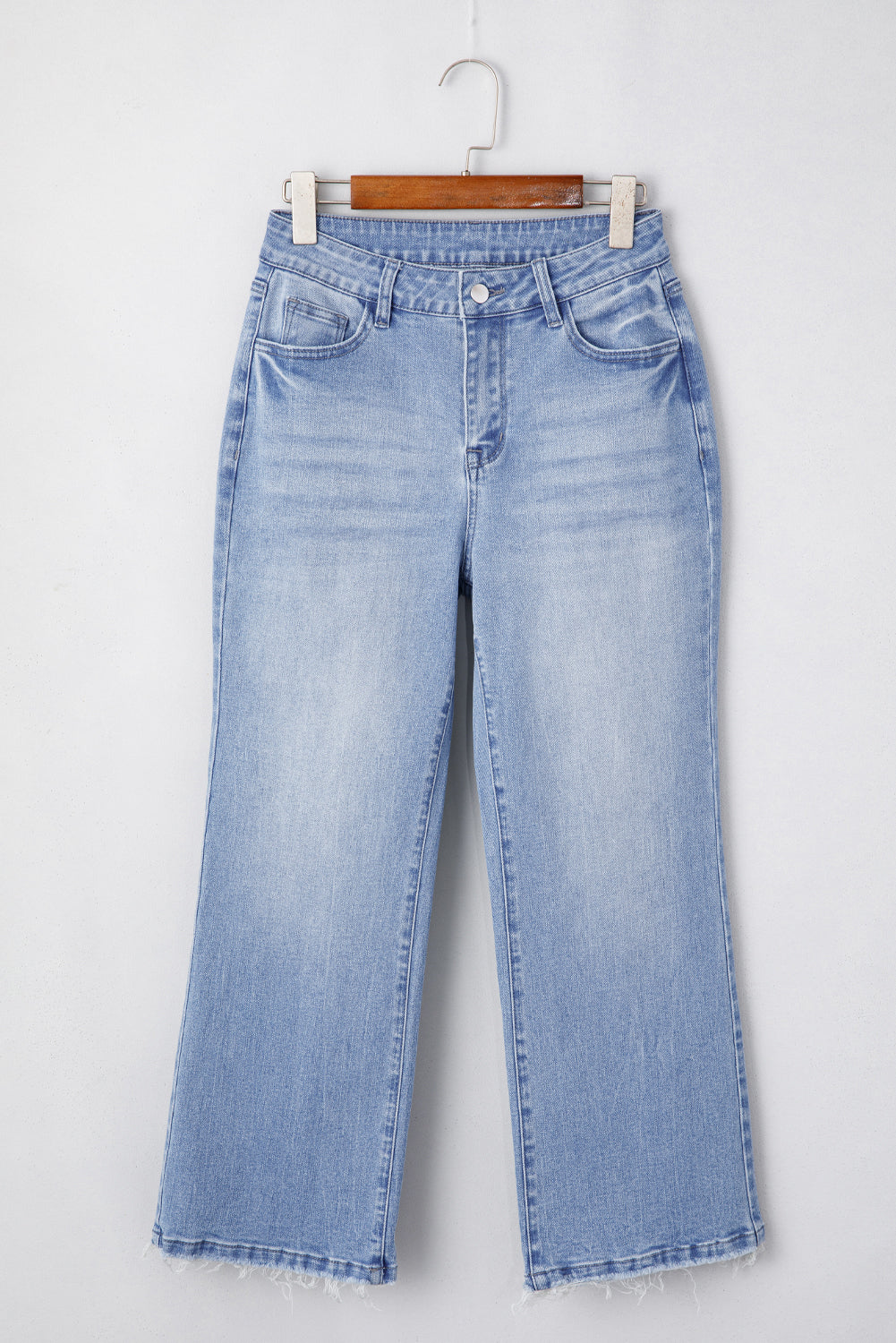 Sail Blue Mineral Wash Raw Hem High Waist Flared Jeans 