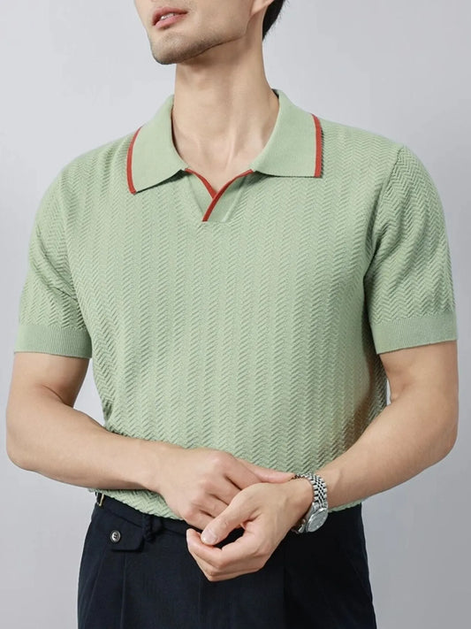 Men's Plus Size Textured Contrast Trim Short Sleeve Polo