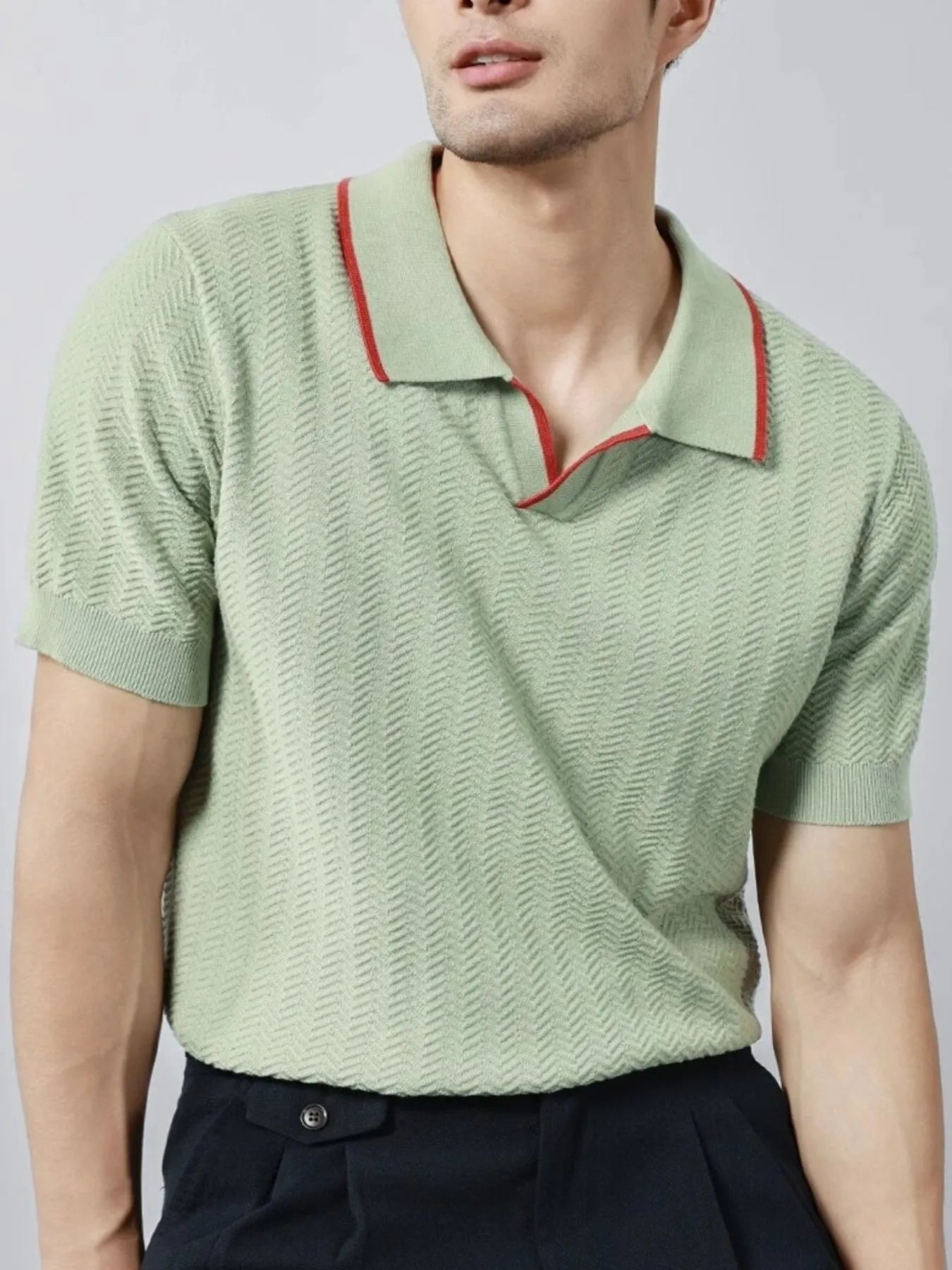 Men's Plus Size Textured Contrast Trim Short Sleeve Polo