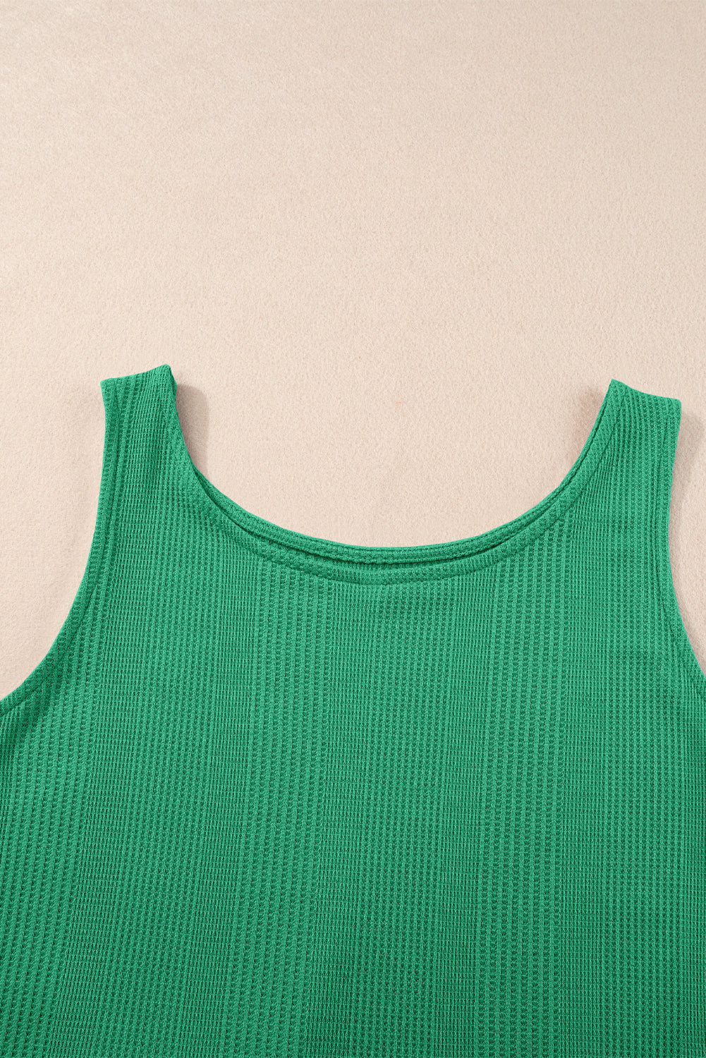 Duffel Green Solid Color Ribbed Ruffle Tank Top and Pants Set