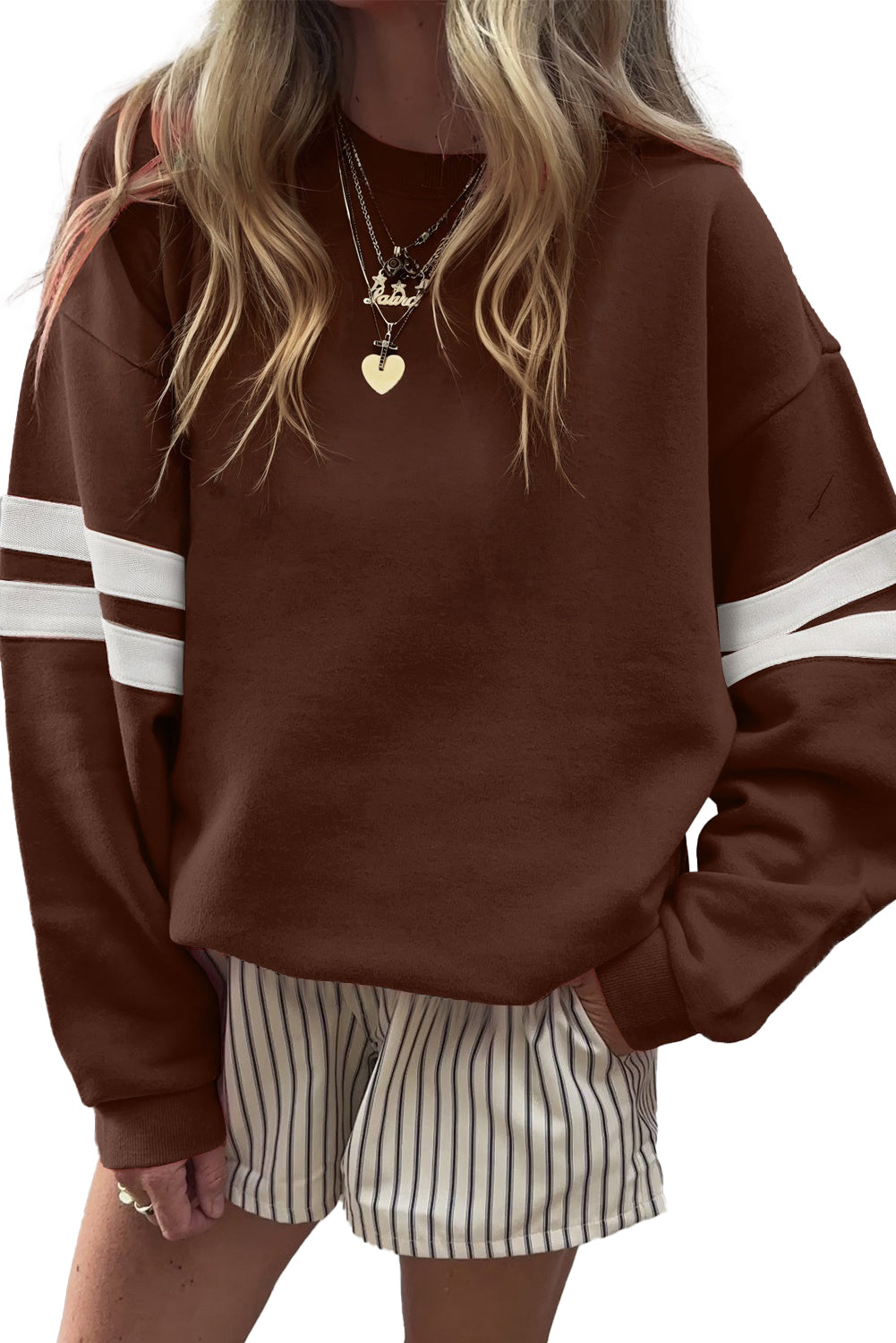 Black Preppy Striped Sleeve Loose Sweatshirt