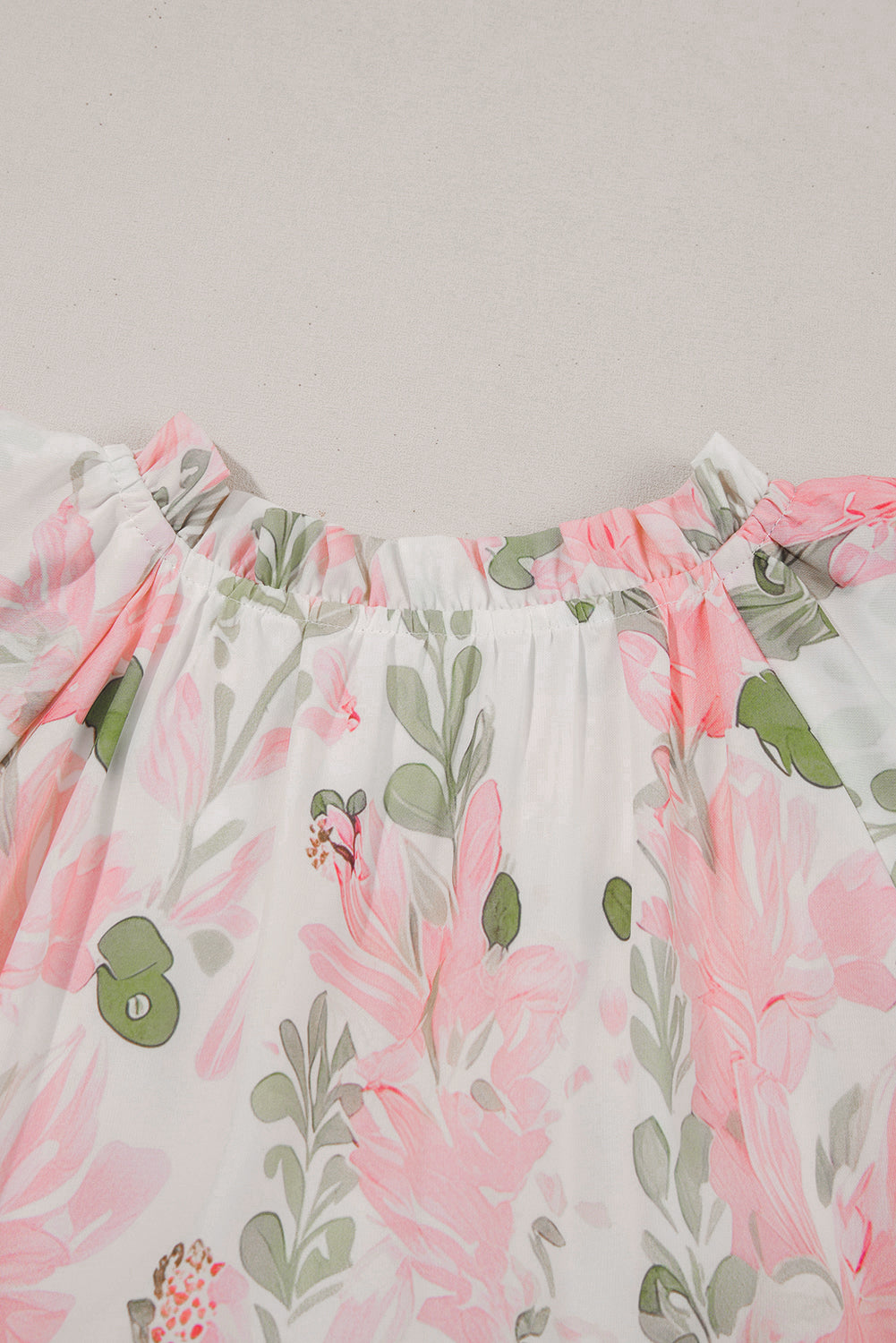  Sky Blue Floral Contrast Edge Ruffle Sleeve Tie Neck Mini Dress