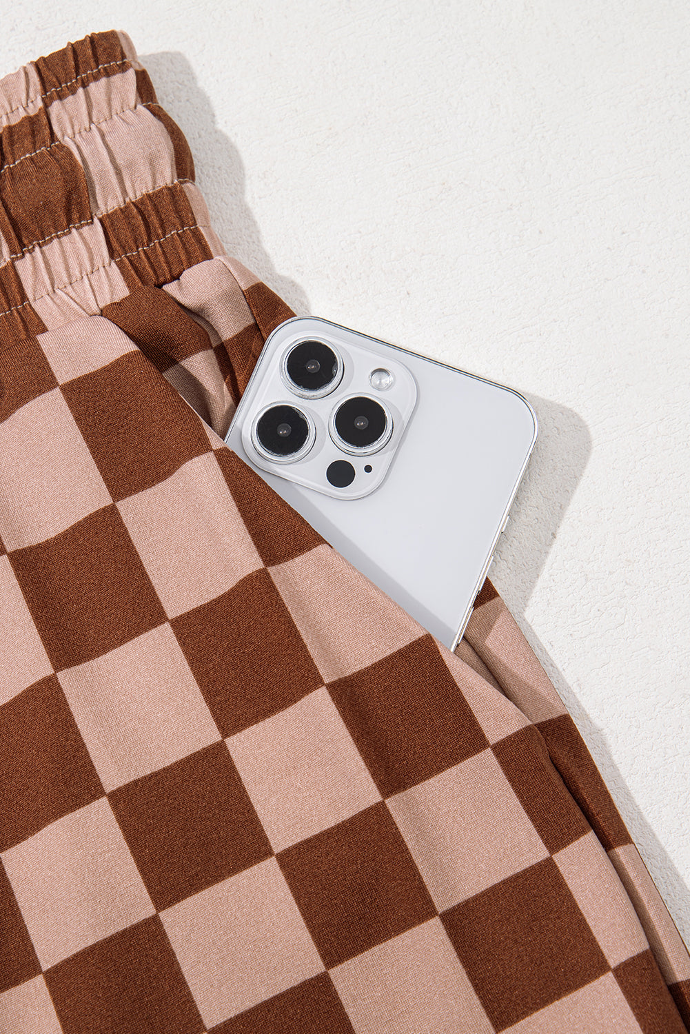 Sky Blue Tie Elastic Waist Checkered Loose Pants