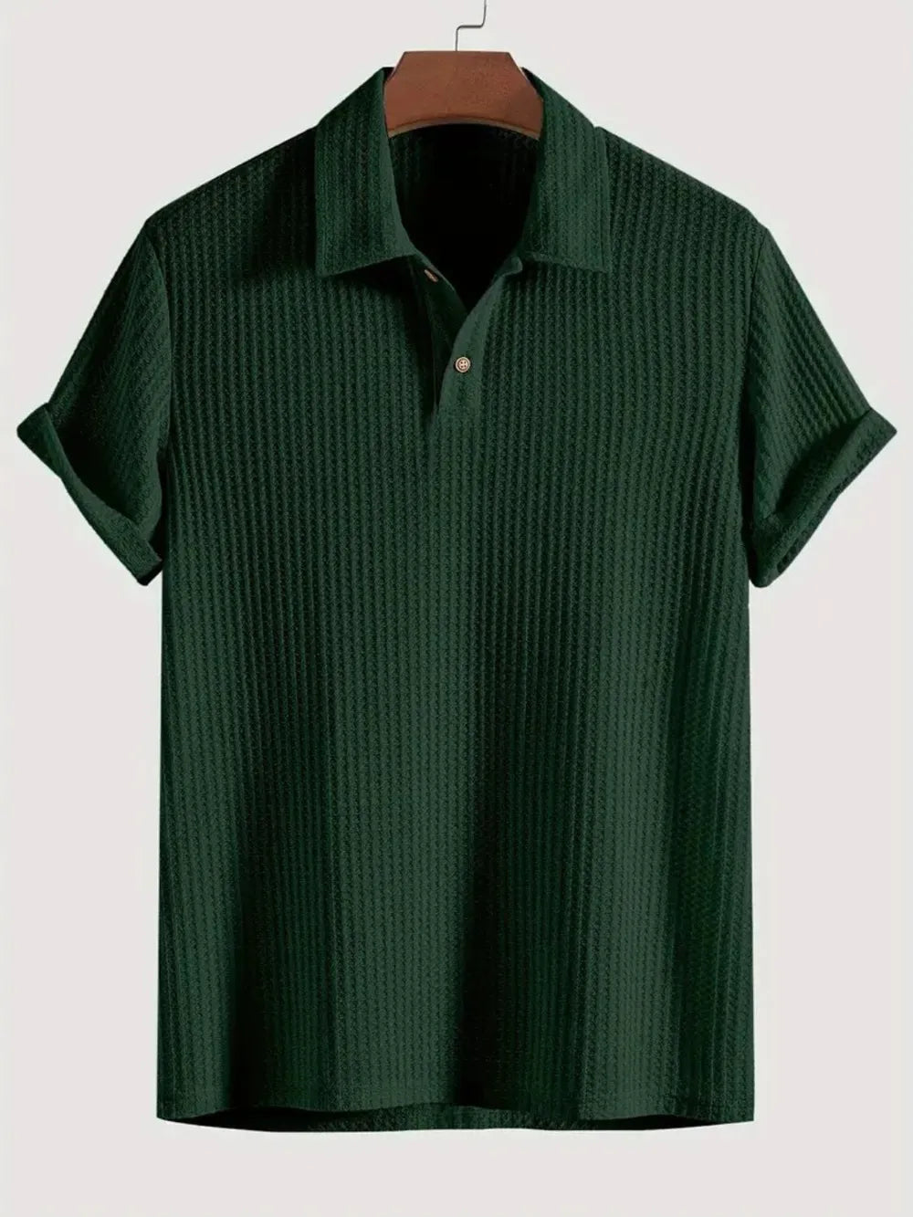 Men's Waffle-Knit Collared Neck Short Sleeve Polo