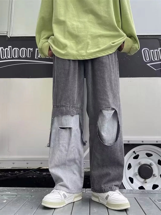 Men's Full Size Wide Leg Distressed Jeans Plus Size