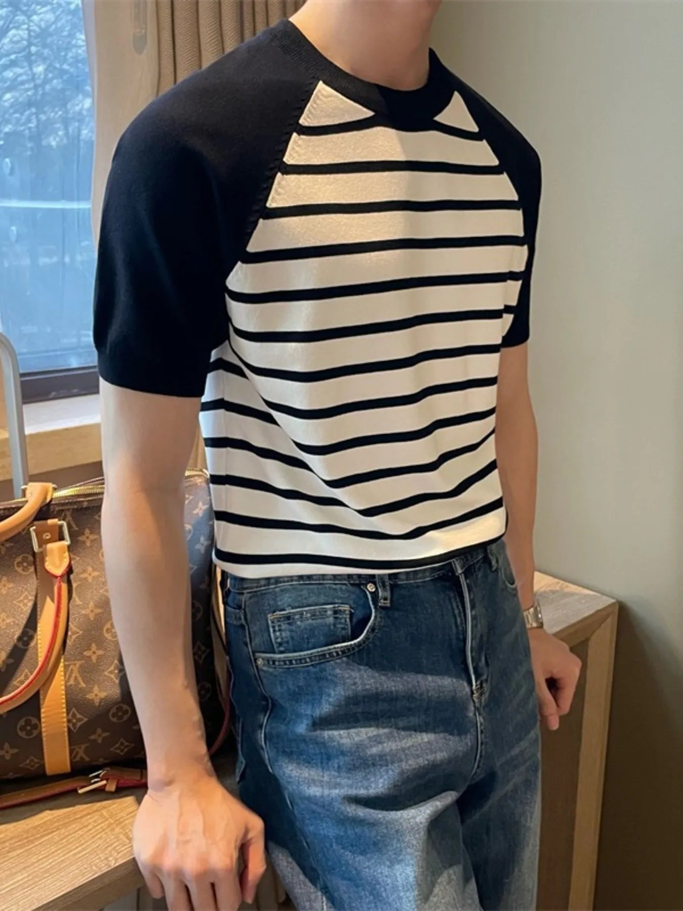 Men's Striped T-Shirt with Raglan Sleeves