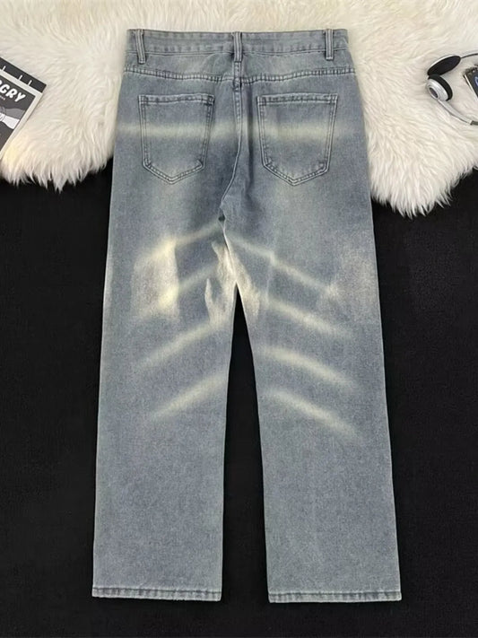 Men's Full Size Vintage Wash Wide Leg Jeans Plus Size