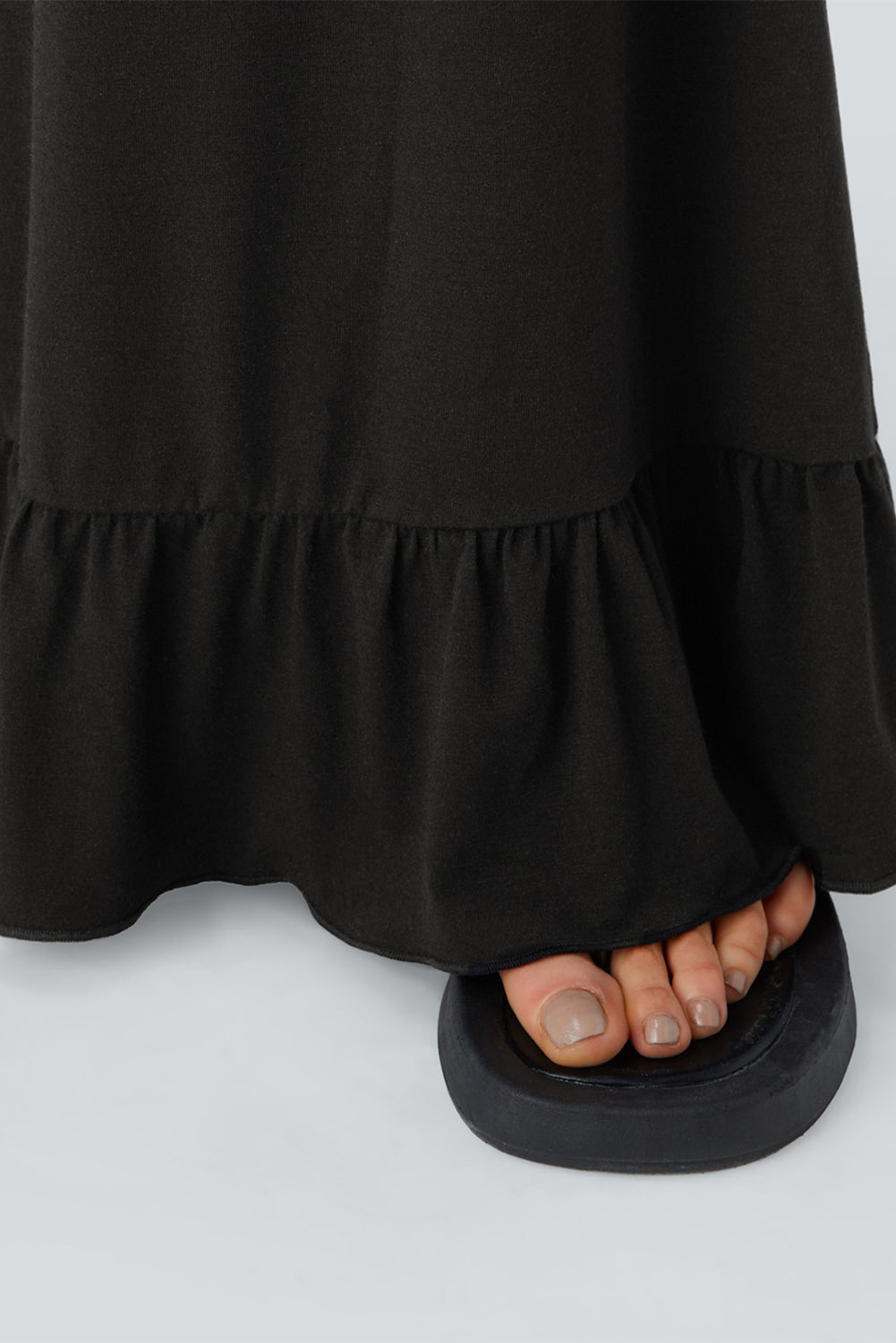  Black Solid Color Ruffle Hem Wide Leg Pants