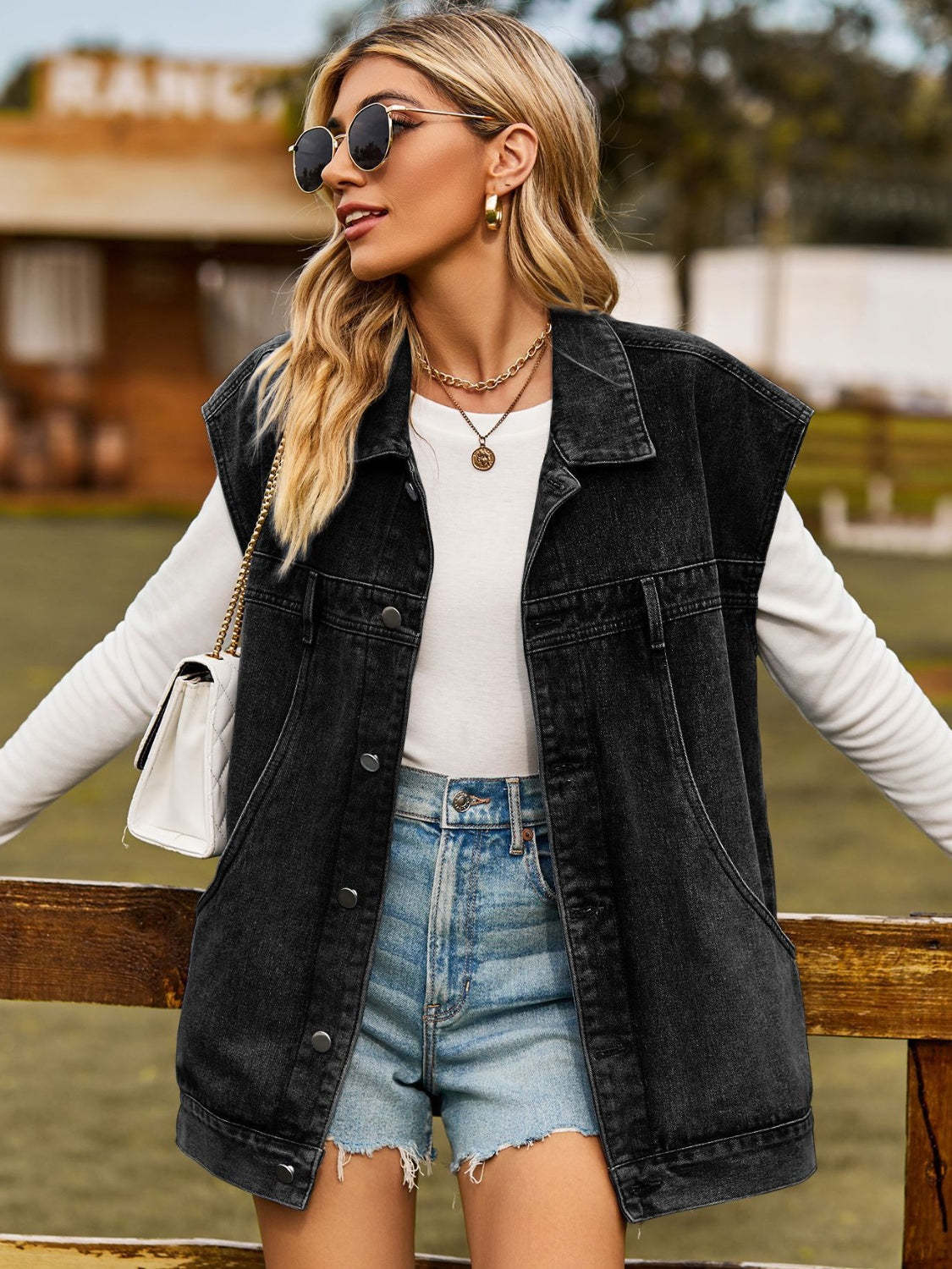 Drawstring Hooded Button Up Denim Jacket