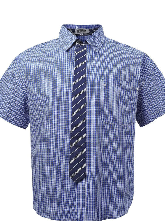 Men's Plaid Short Sleeve Shirt with Striped Tie