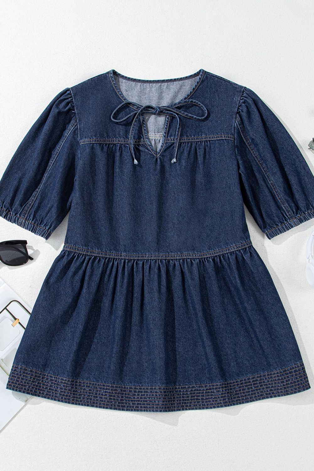 Ruffled Open Front Denim Top