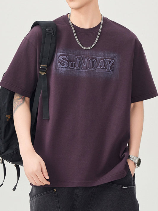 Men's Plus Size Letter Round Neck Short Sleeve T-Shirt