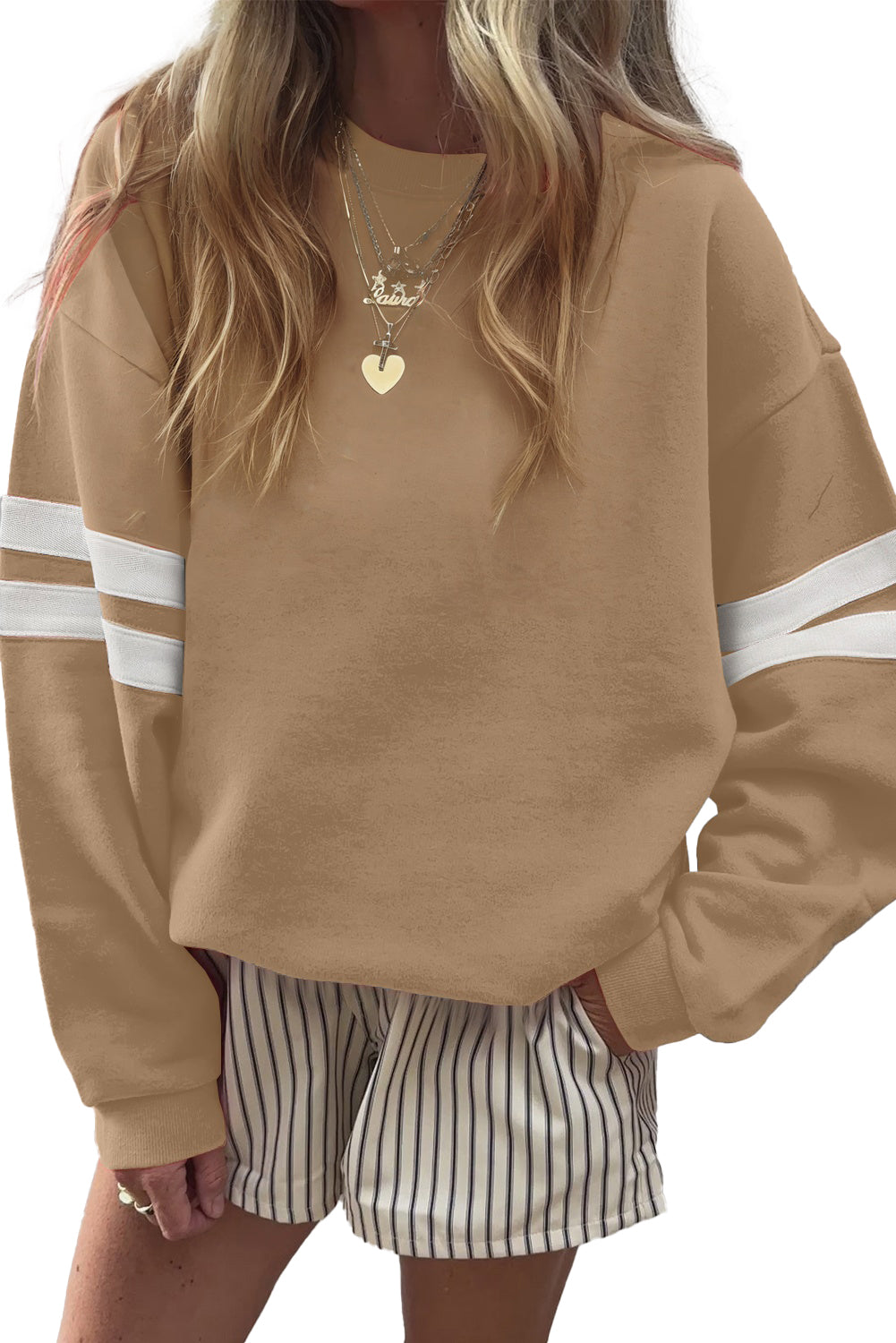 Black Preppy Striped Sleeve Loose Sweatshirt