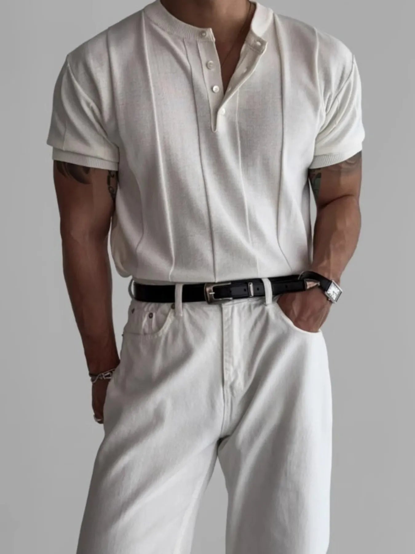 Men's Plus Size Button Detail Short Sleeve Top