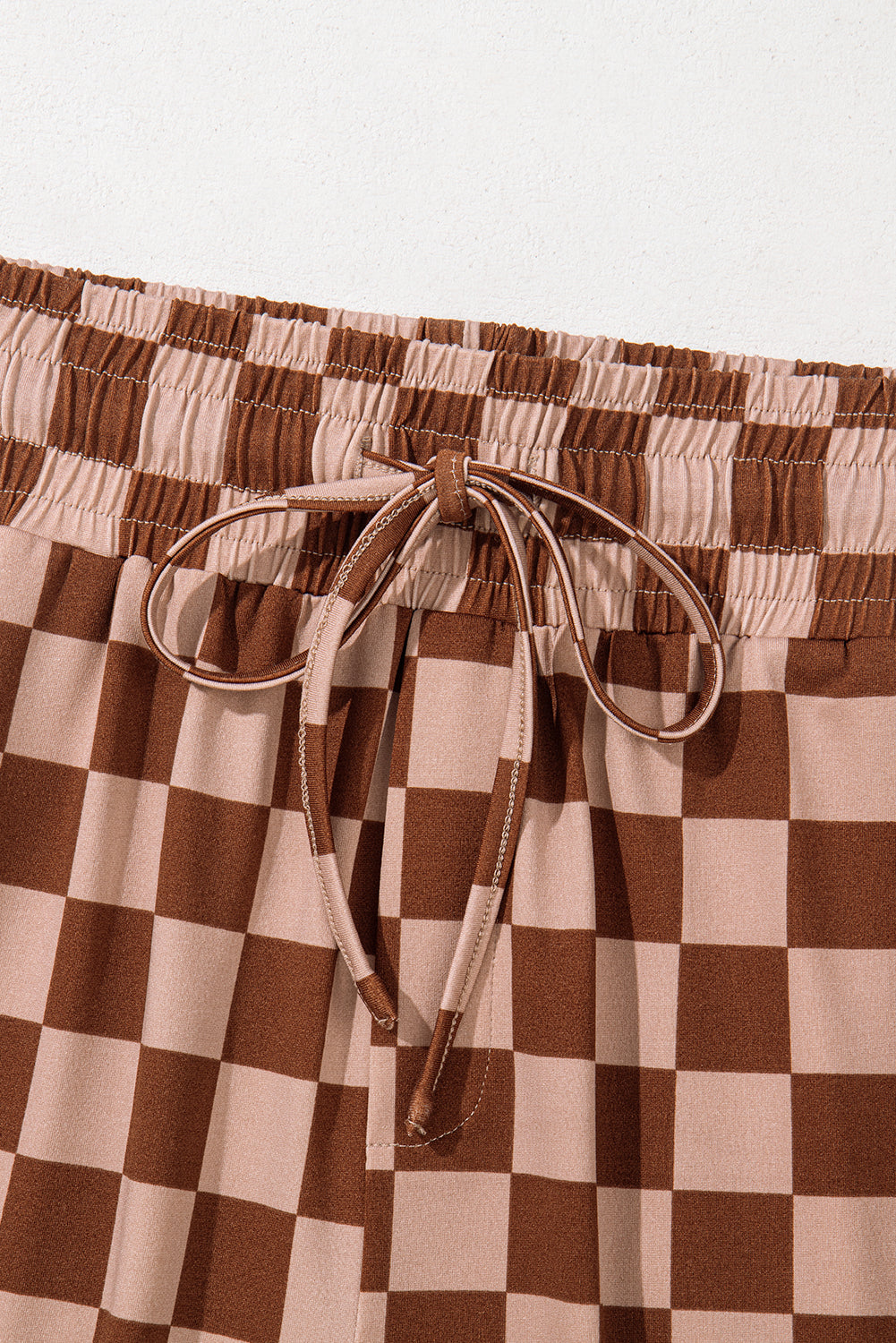 Sky Blue Tie Elastic Waist Checkered Loose Pants