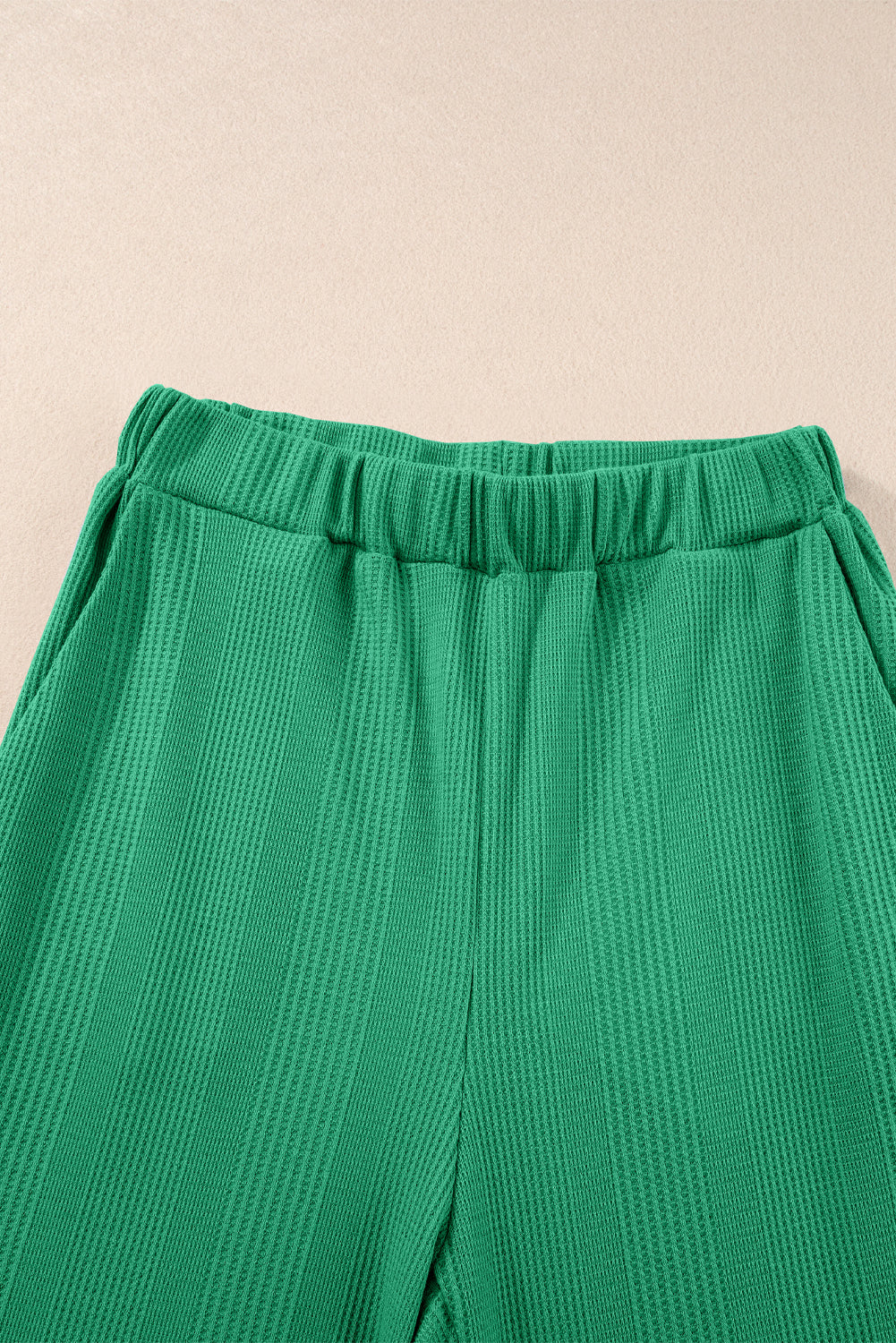 Duffel Green Solid Color Ribbed Ruffle Tank Top and Pants Set