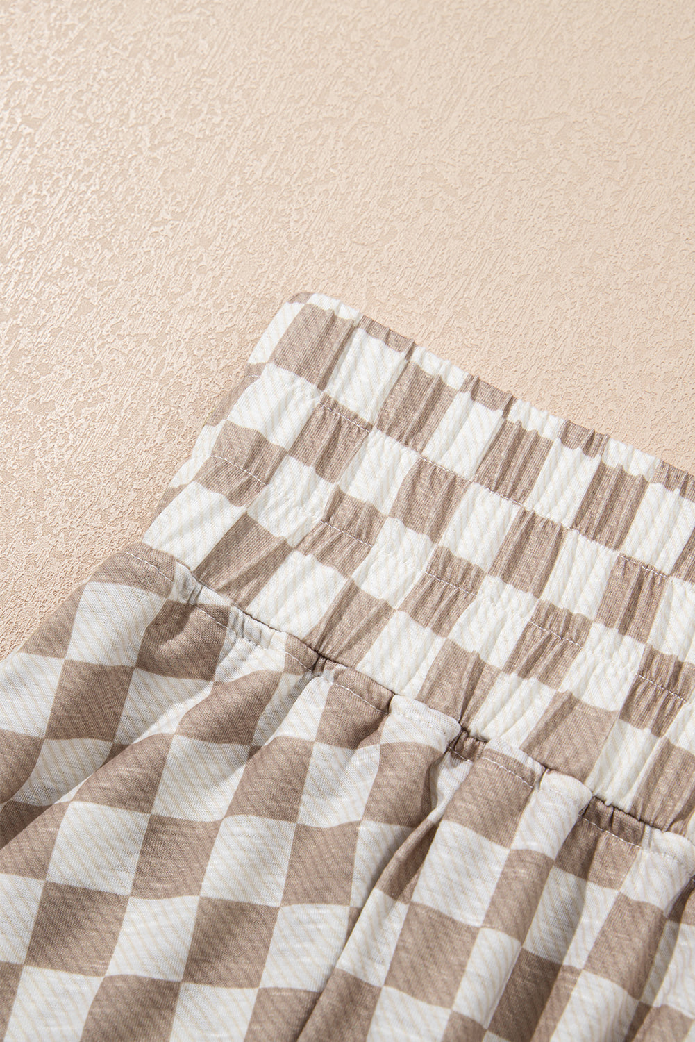 Brown Checkerboard T Shirt and High Waist Skort Set