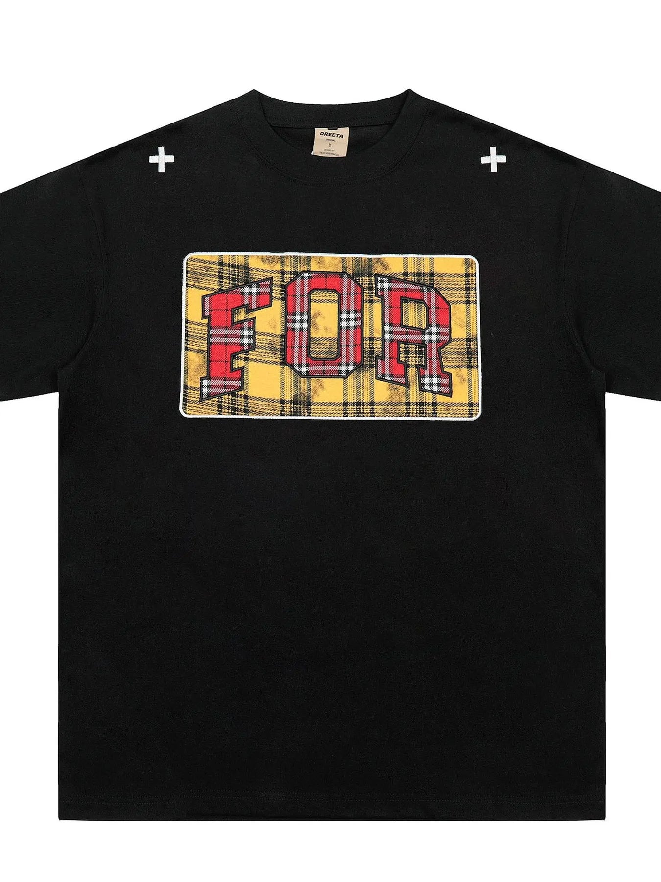 Men's Plaid Letter Round Neck T-Shirt