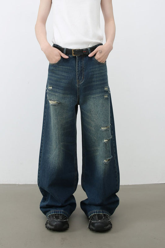 Men's Distressed Wide Leg Jeans