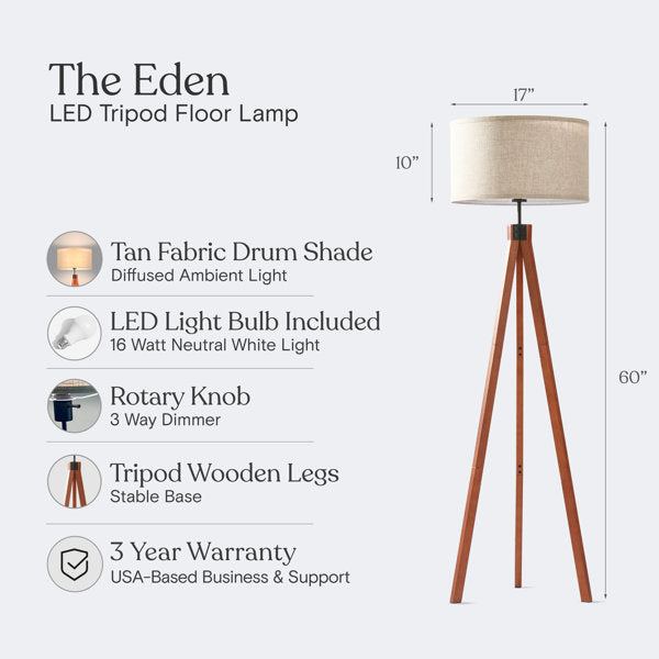 Brightech Eden Mid-Century Tripod Floor Lamp with Beige Shade