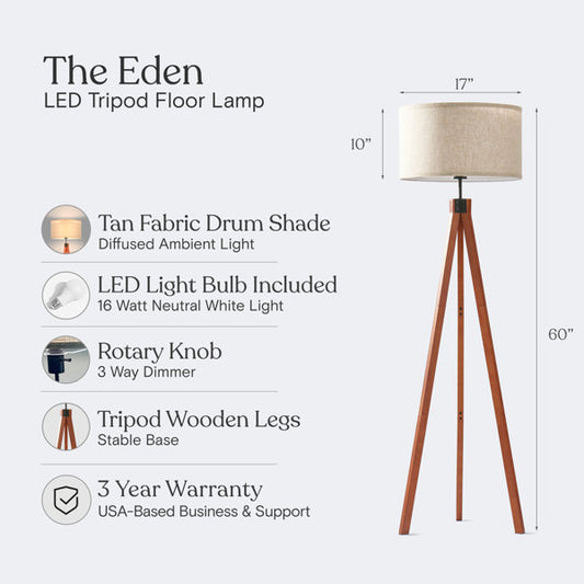 Brightech Eden Mid-Century Tripod Floor Lamp with Beige Shade