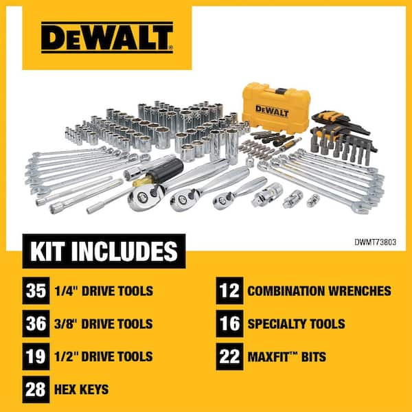 DEWALT 1/4 in., 3/8 in. and ½ in. Drive Polished Chrome Mechanics Tool Set (168-Piece) DWMT73803