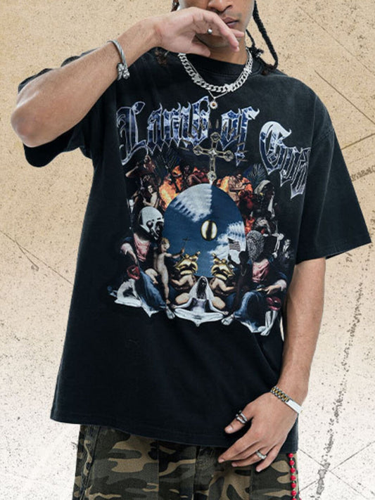 Men's Vintage Graphic Round Neck Oversized T-Shirt