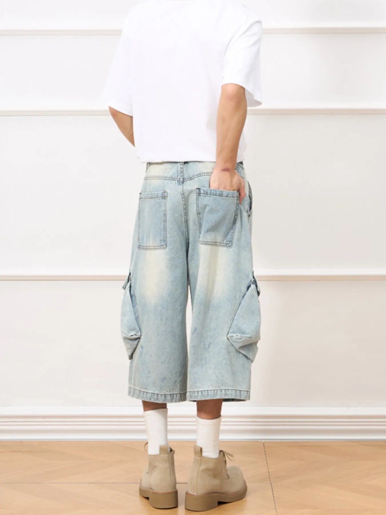 Men's Vintage Wash Wide-Leg Capris Jeans