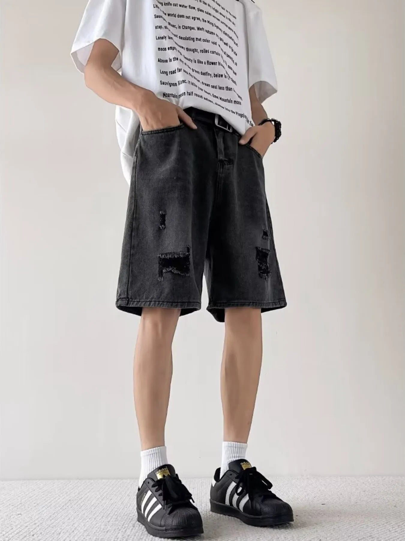 Men's Full Size Casual Loose Fit Ripped Denim Shorts Plus Size