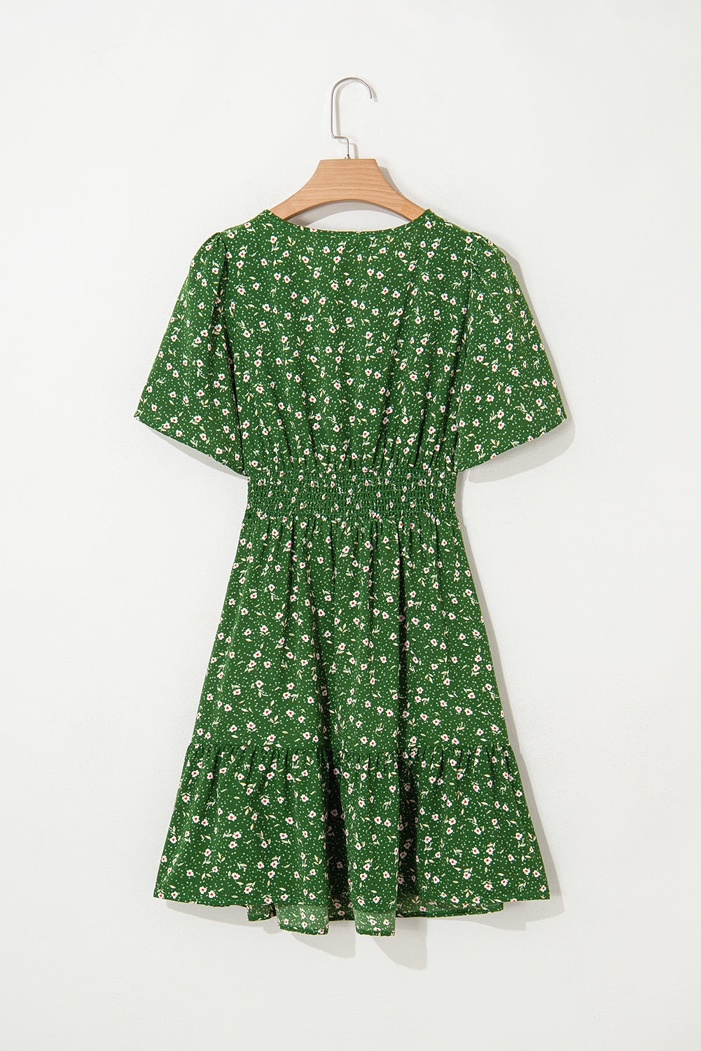 Red Floral Print Wrap V Neck Short Sleeve High Waistband Mini Dress