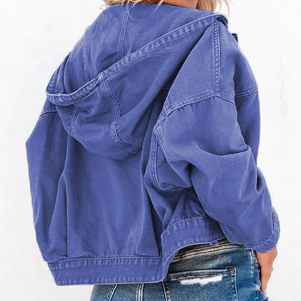 Button Down Raw Hem Denim Jacket
