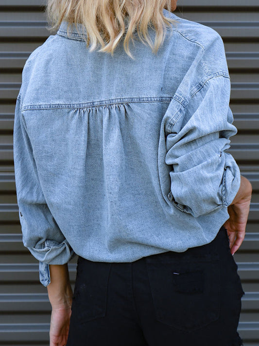 Button Down Drop Shoulder Denim Jacket