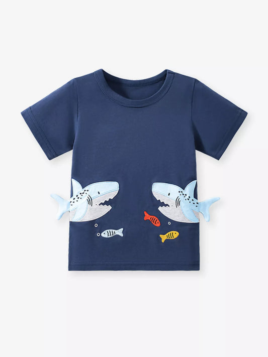 Children's Shark Graphic Crew Neck Short Sleeve T-Shirt