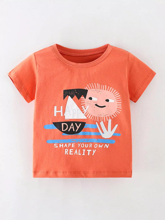Children's Happy Day Graphic Round Neck T-Shirt