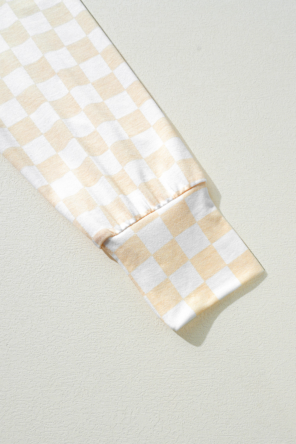 Beige Checkered Print Long Sleeve Loose Fit Pajama Set 