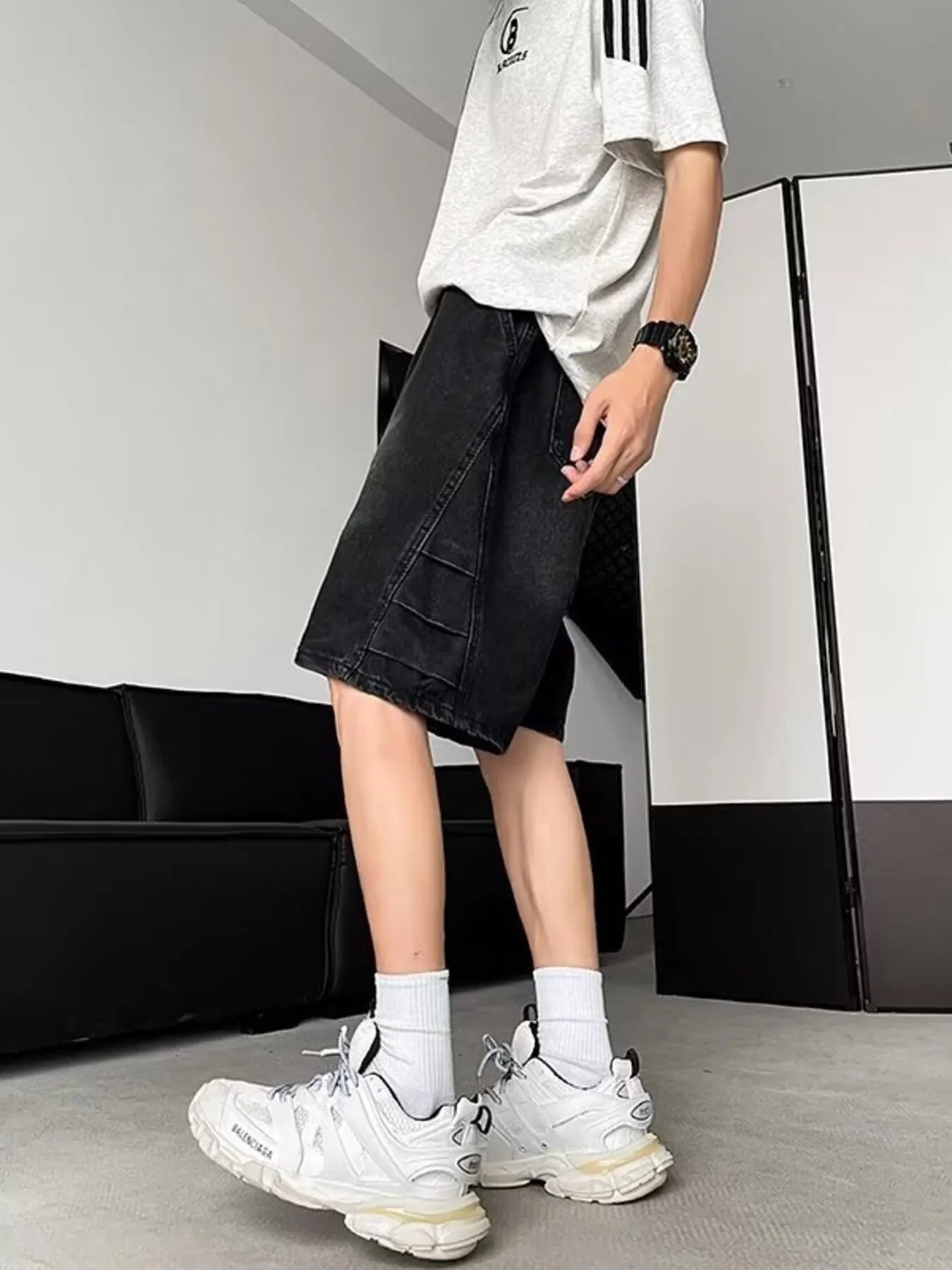 Men's Plus Size Wash Loose Fit Denim Shorts