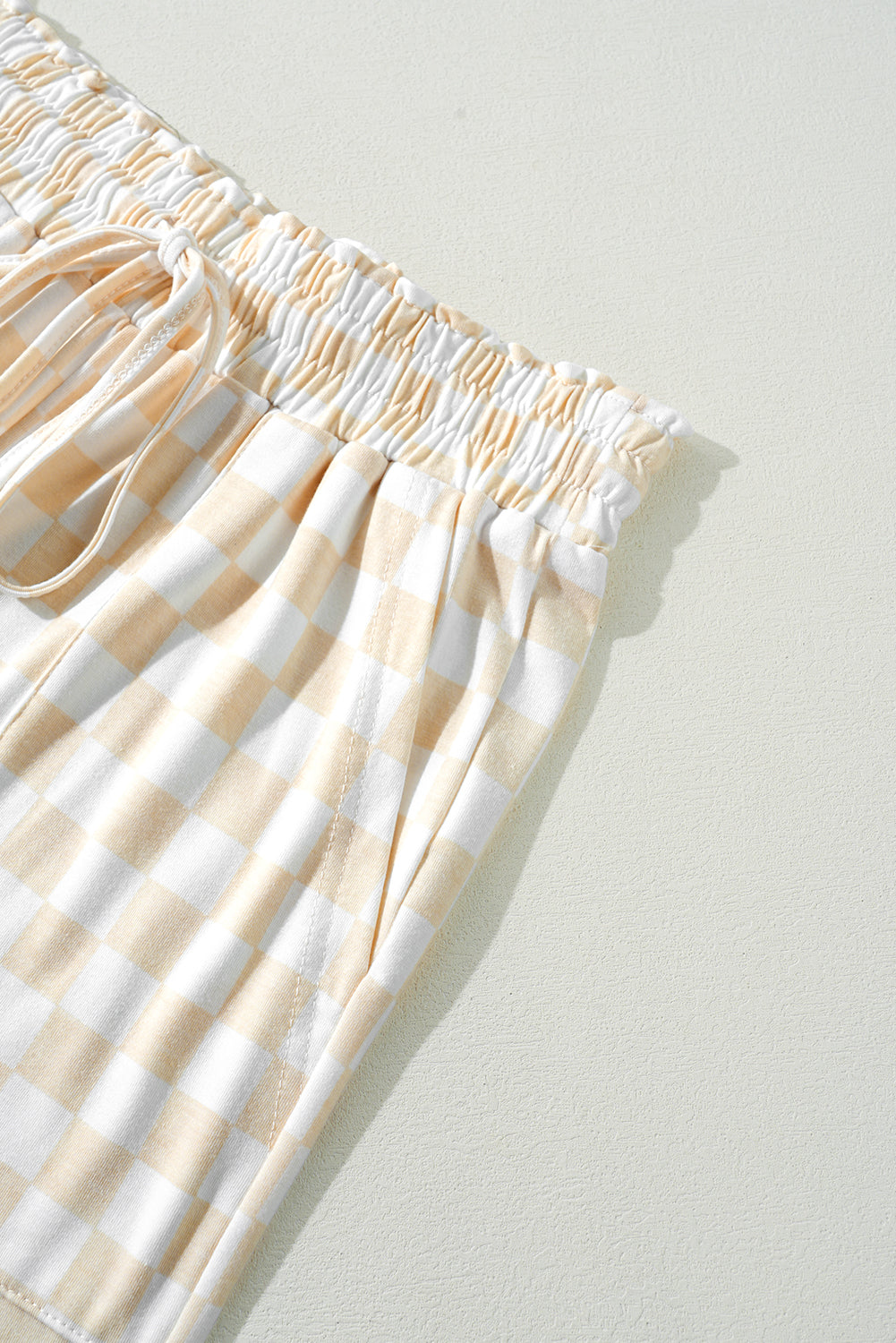 Beige Checkered Print Long Sleeve Loose Fit Pajama Set 