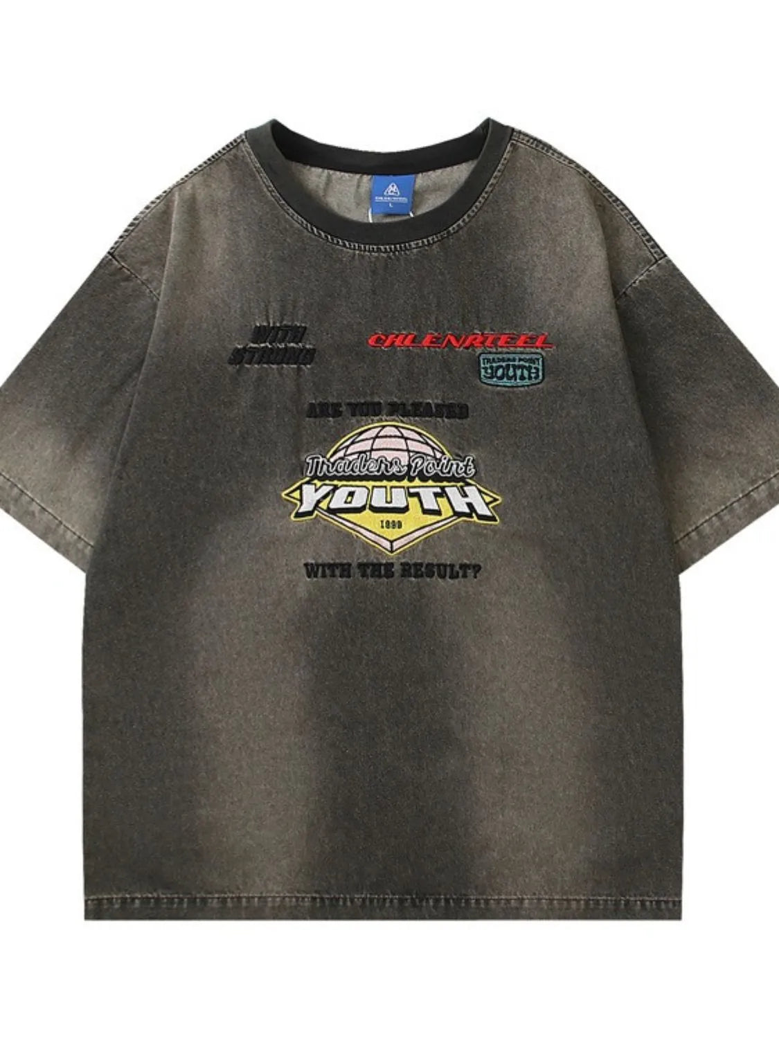 Men's Round Neck Washed Denim Top