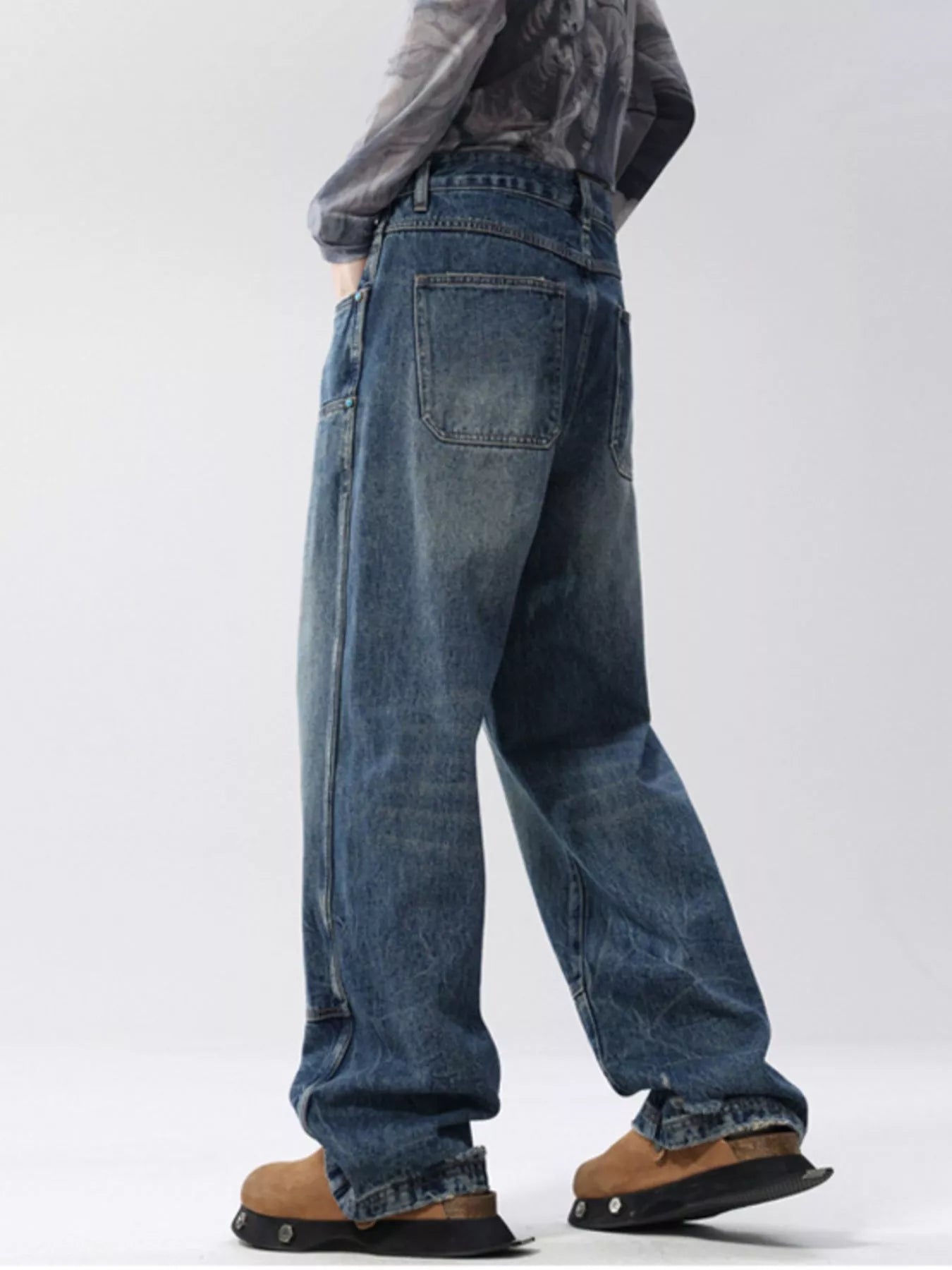 Men's Full Size Distressed Wide Leg Jeans Plus Size