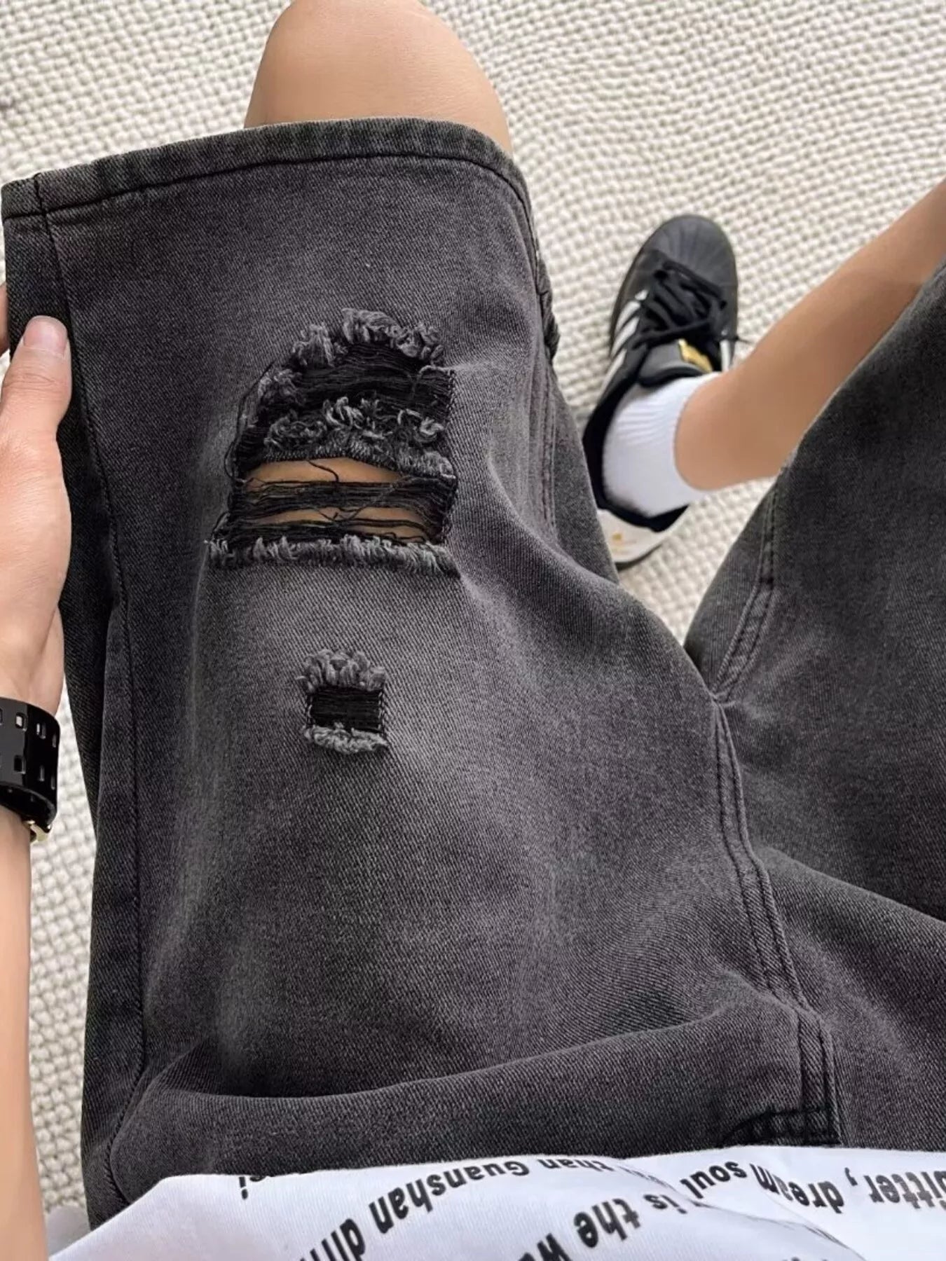 Men's Full Size Casual Loose Fit Ripped Denim Shorts Plus Size