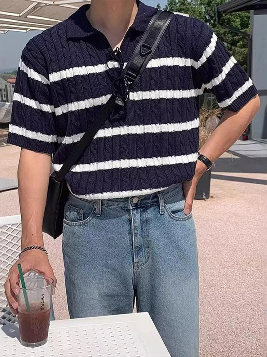 Men's Full Size Striped Short Sleeve Polo Plus Size