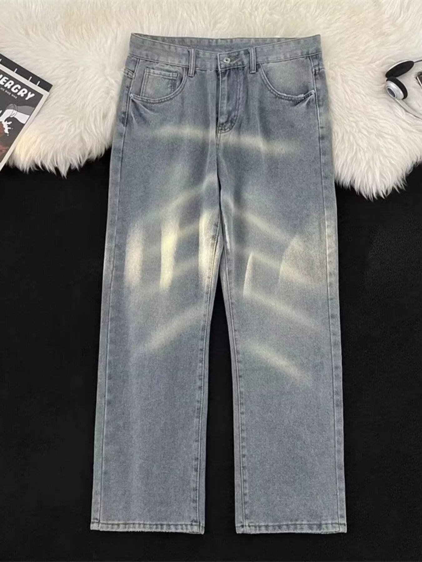 Men's Full Size Vintage Wash Wide Leg Jeans Plus Size