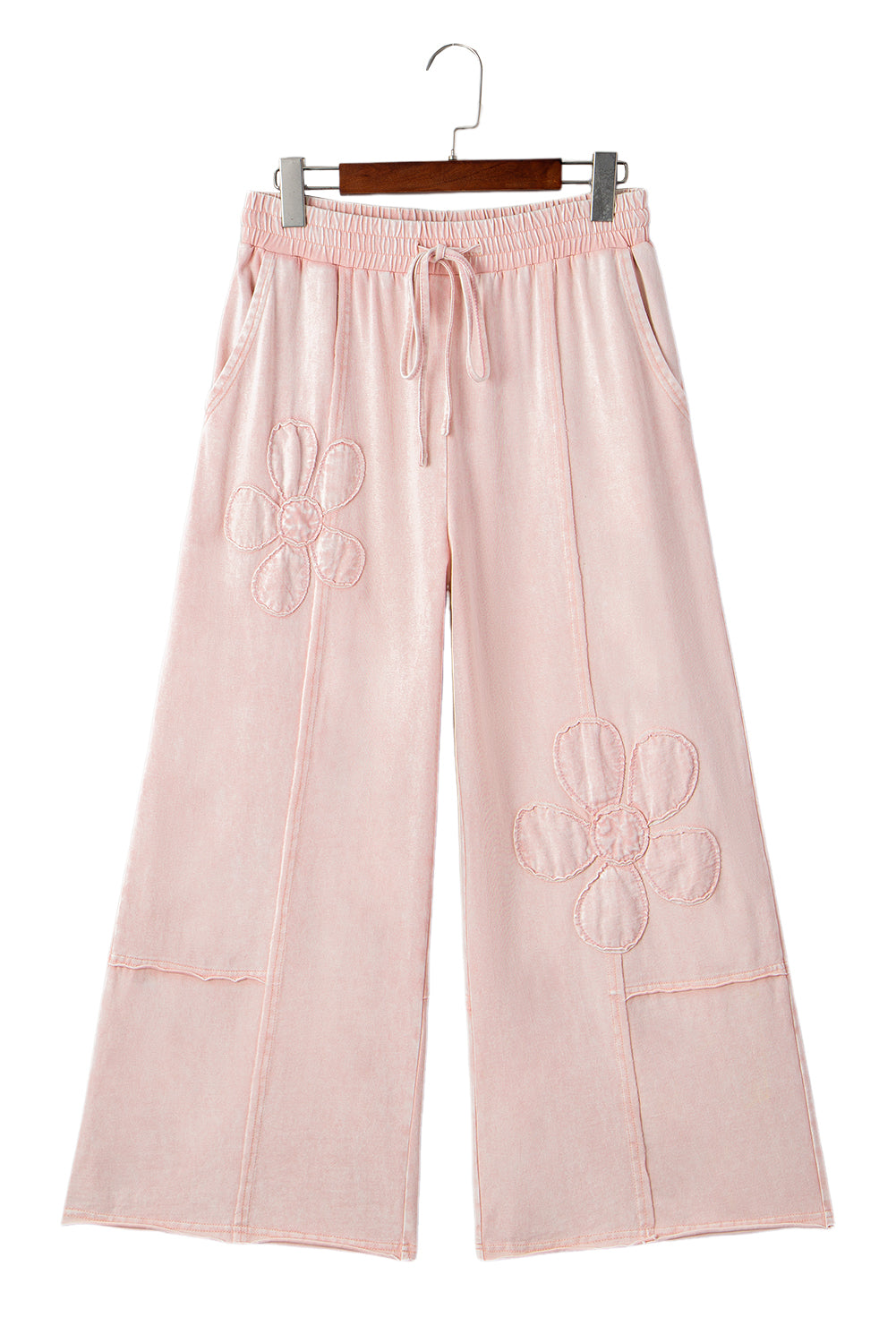 Pink Flower Patch Mineral Washed Cropped Wide Leg Pants