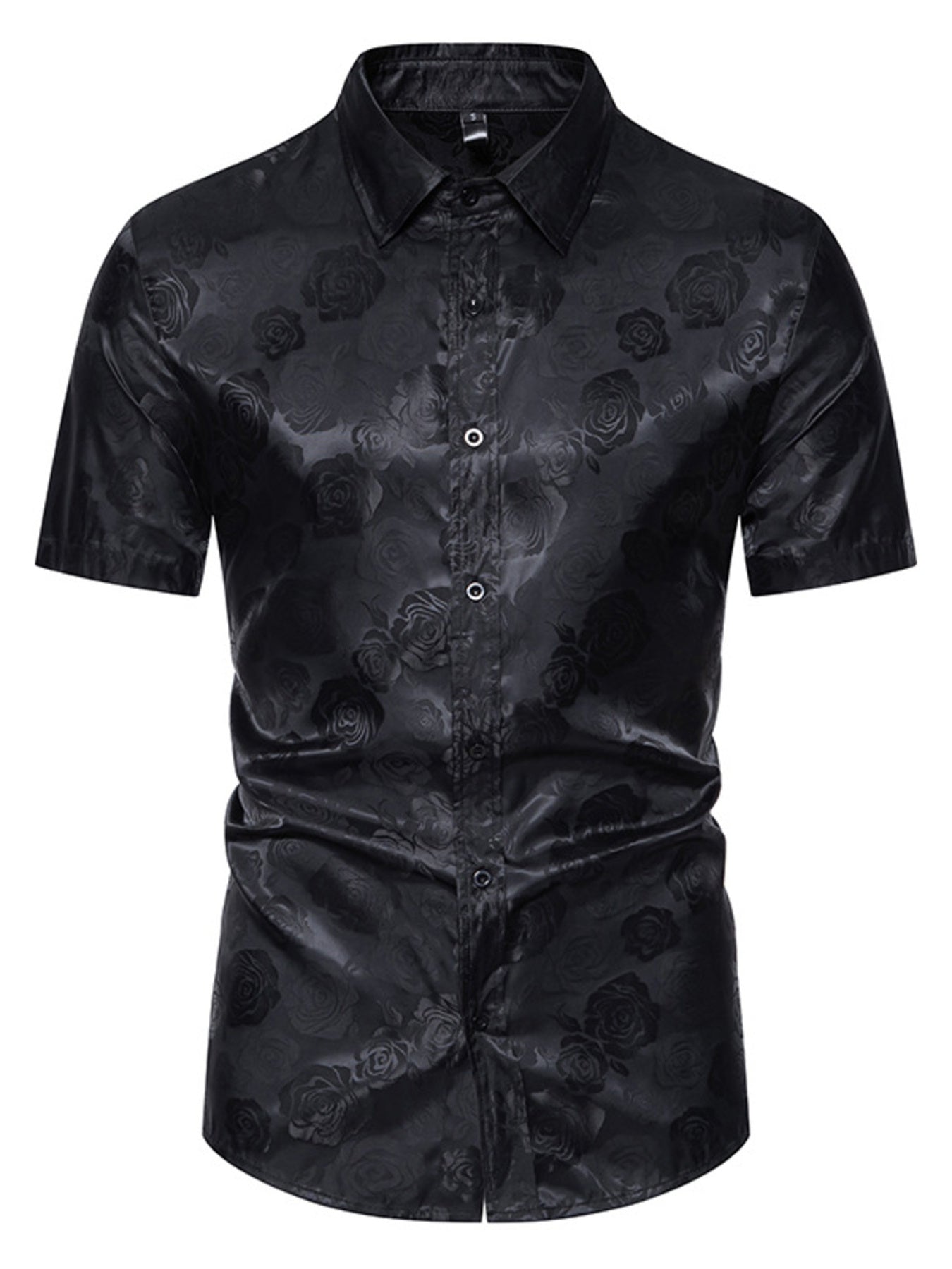 Men's Rose Print Short Sleeve Button-Down Shirt