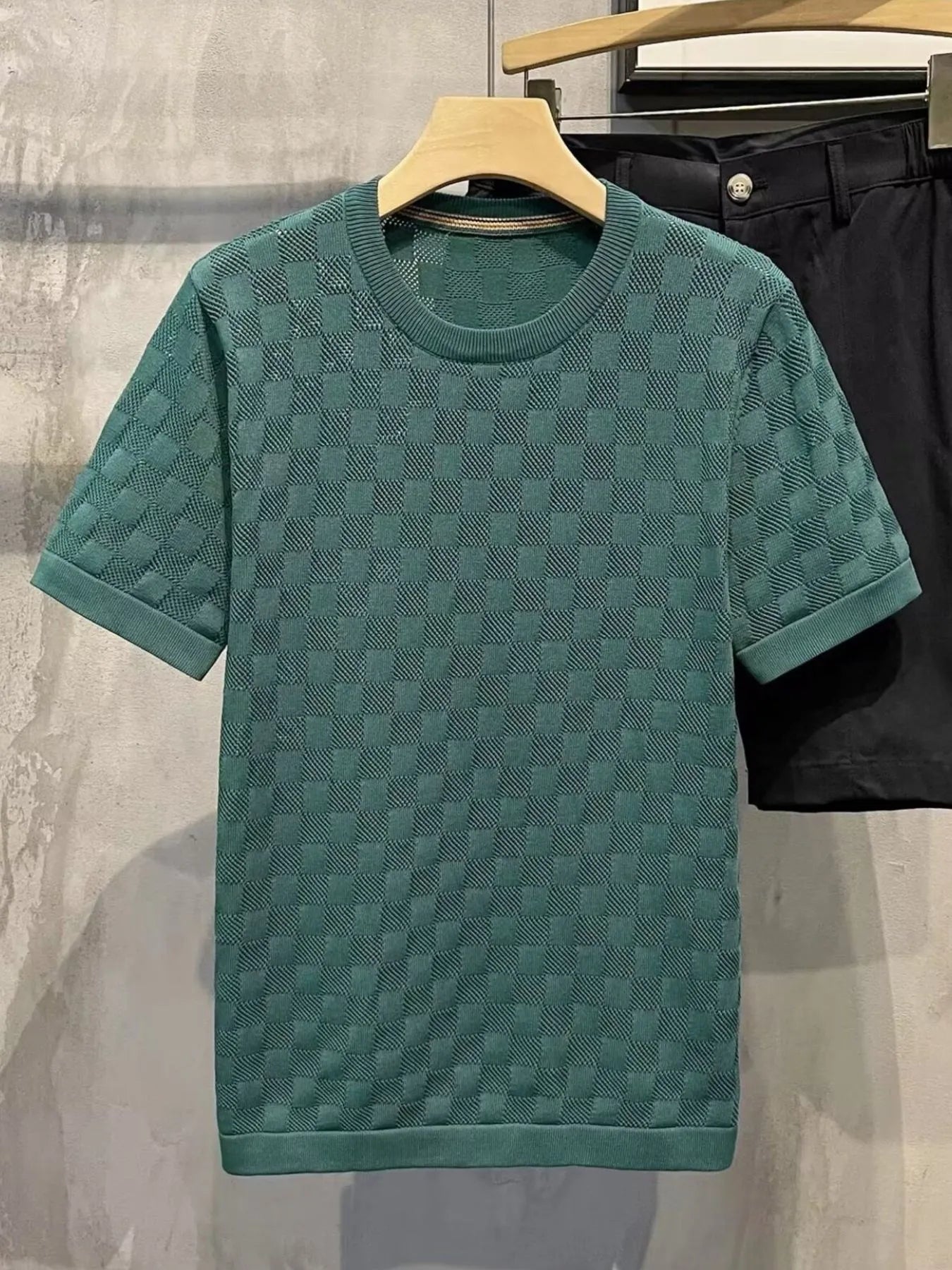 Men's Full Size Checkered Round Neck Short Sleeve T-Shirt Plus Size