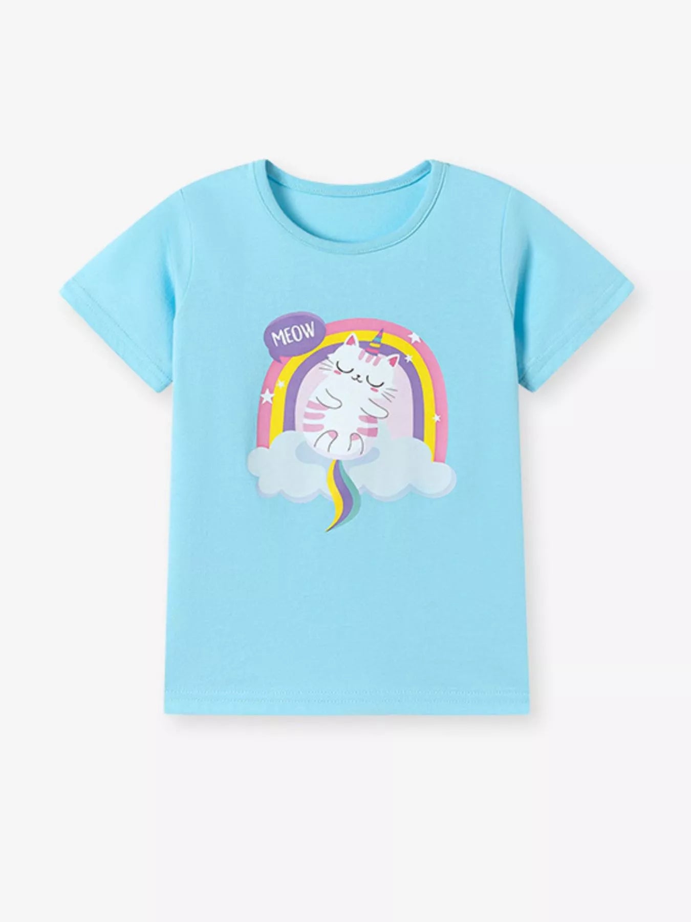 Children's Cartoon Cat Rainbow Graphic Tee