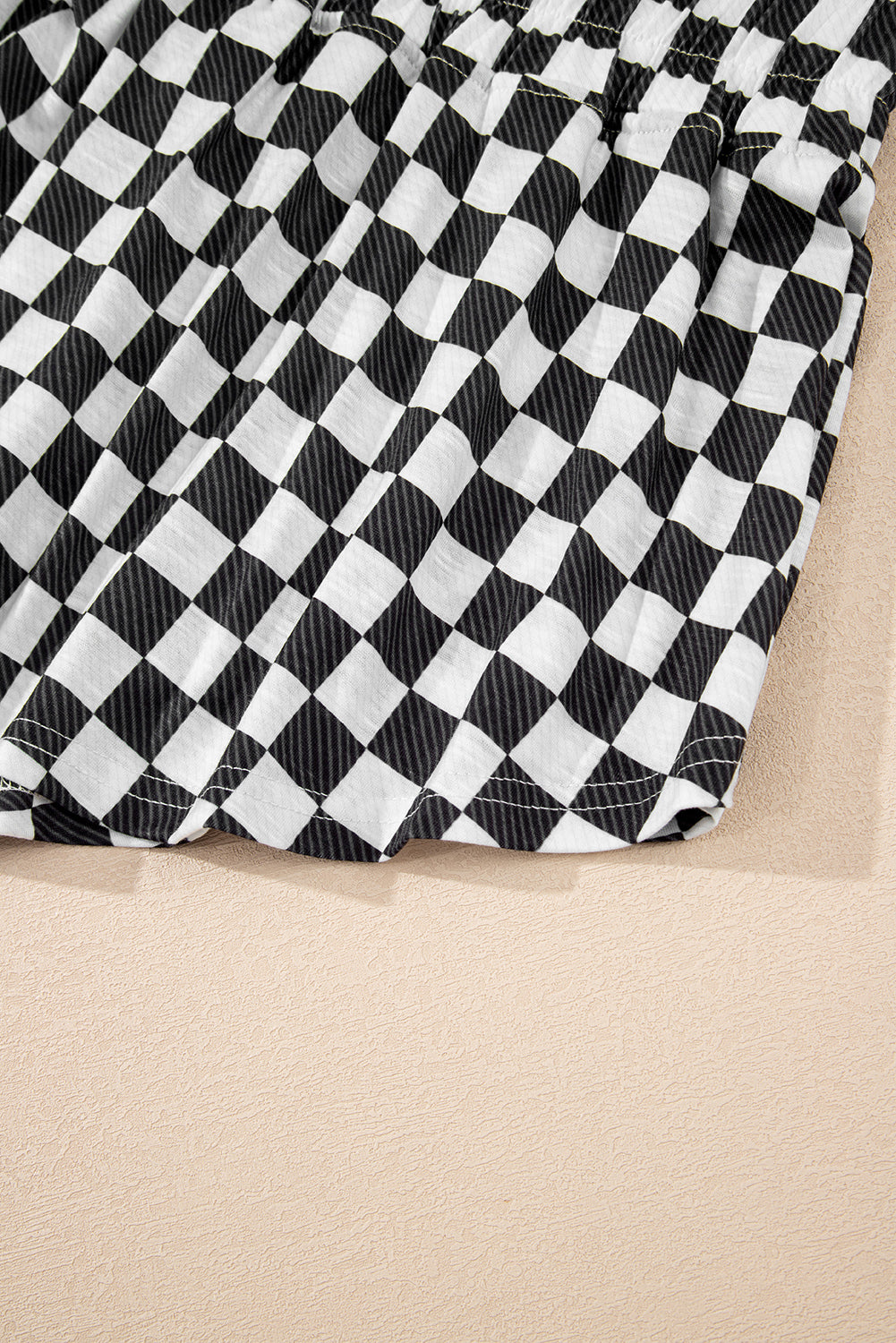 Brown Checkerboard T Shirt and High Waist Skort Set 